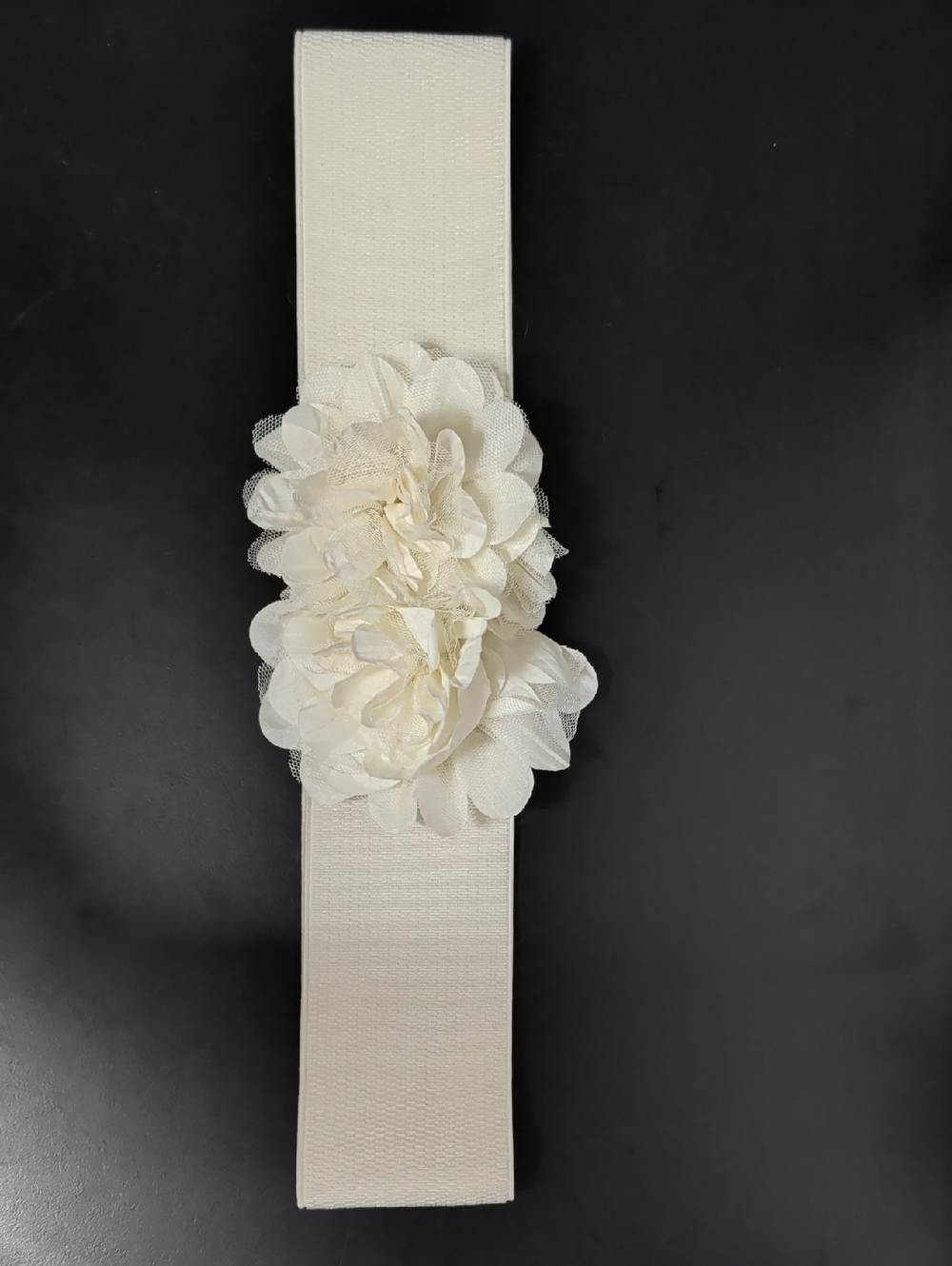 White Chiffon Double Flower Wide Elastic Stretch Waist Snap Belt